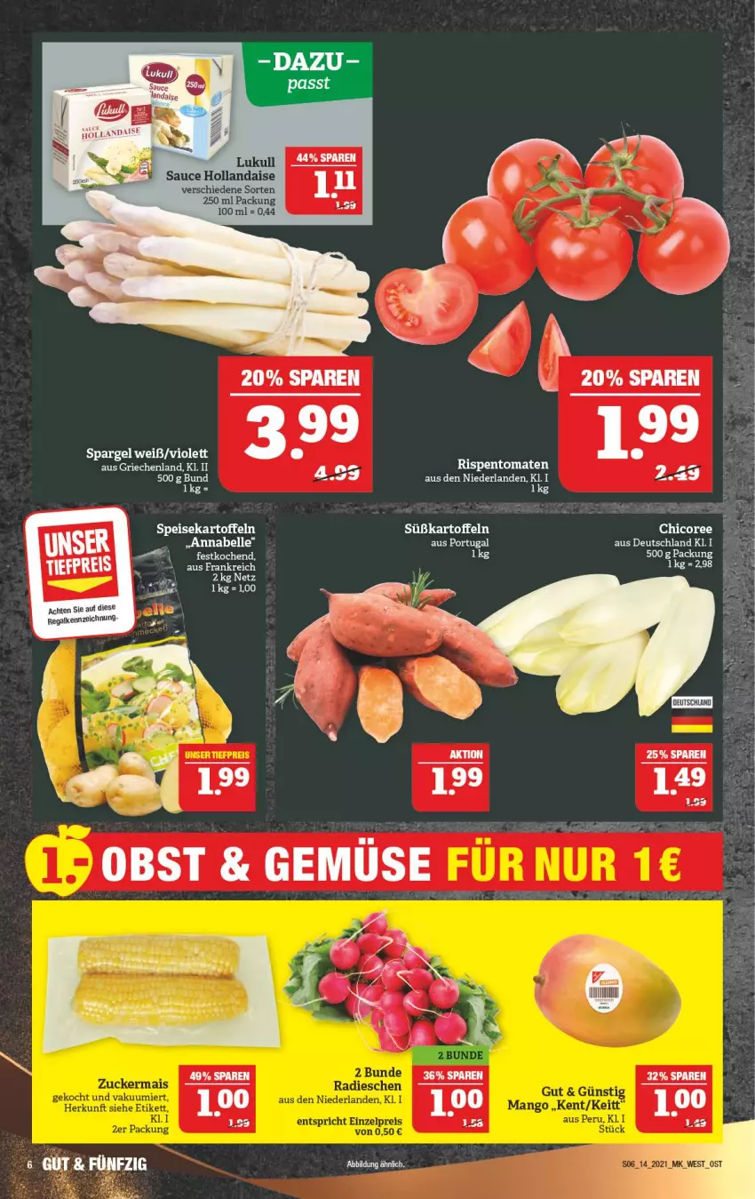 Aktueller Prospekt Marktkauf - Prospekt - von 05.04 bis 10.04.2021 - strona 10 - produkty: hollandaise, kartoffel, kartoffeln, lukull, regal, rispentomaten, sauce, sauce hollandaise, spargel, Süßkartoffeln, Ti, tomate, tomaten