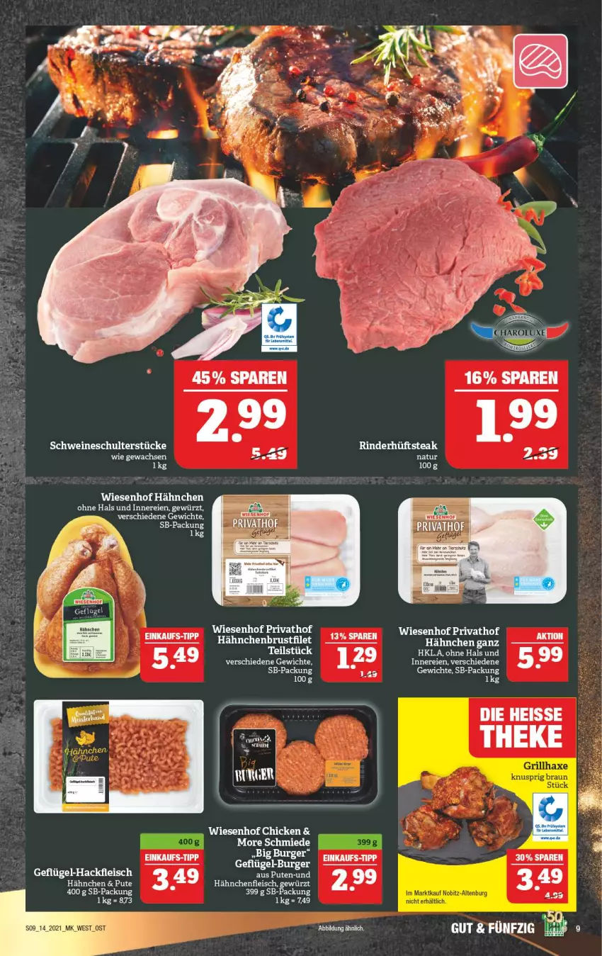 Aktueller Prospekt Marktkauf - Prospekt - von 05.04 bis 10.04.2021 - strona 13 - produkty: brustfilet, burger, eis, filet, fleisch, Geflügel, gewürz, hackfleisch, hähnchenbrust, hähnchenbrustfilet, Hähnchenfleisch, natur, pute, rind, rinder, schwein, schweine, steak, Ti, wein, weine, wiesenhof