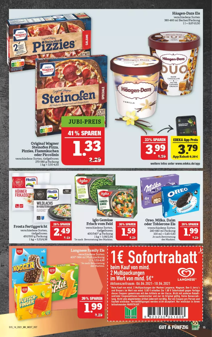 Aktueller Prospekt Marktkauf - Prospekt - von 05.04 bis 10.04.2021 - strona 19 - produkty: Becher, caramel, daim, deka, eis, fertiggericht, flammkuchen, frosta, häagen-dazs, kräuter, kuchen, lachs, lamm, milka, oder piccolinis, Ofen, oreo, piccolinis, reis, steinofen, Ti, toblerone, wagner, Wild, wildlachs