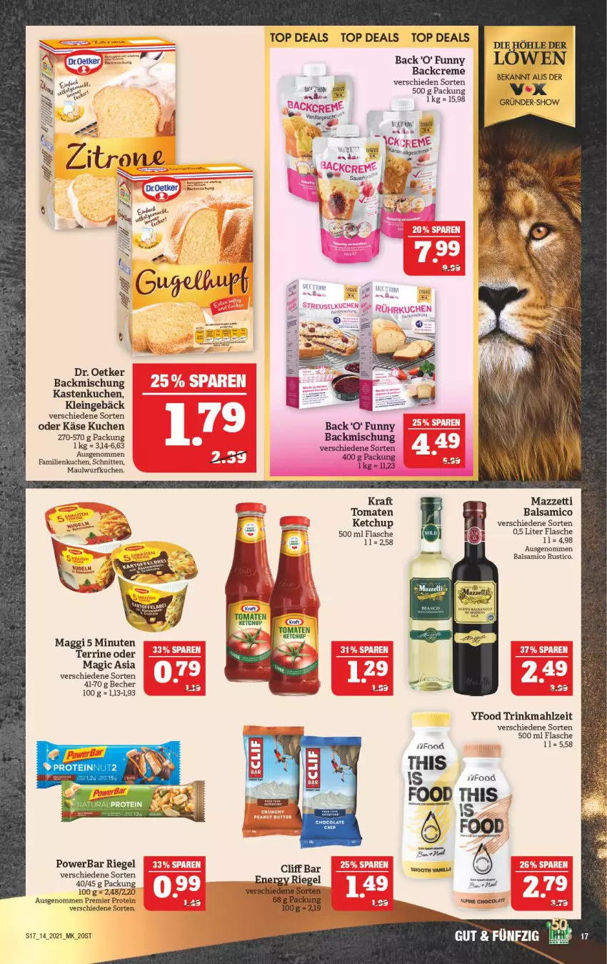 Aktueller Prospekt Marktkauf - Prospekt - von 05.04 bis 10.04.2021 - strona 21 - produkty: backmischung, balsam, balsamico, Becher, creme, Dr. Oetker, flasche, Käse, Kastenkuchen, ketchup, kraft, kuchen, maggi, riegel, schnitten, terrine, Ti, tomate, tomaten