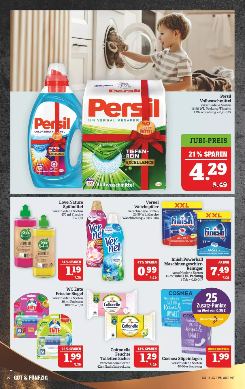 Aktueller Prospekt Marktkauf - Prospekt - von 05.04 bis 10.04.2021 - strona 26 - produkty: ball, cosmea, cottonelle, elle, ente, Finish, flasche, geschirr, kraft, natur, persil, powerball, reiniger, slip, slipeinlagen, spülmittel, toilettentücher, tücher, vernel, vollwaschmittel, waschmittel, wc ente, weichspüler