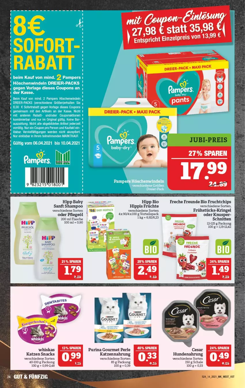 Aktueller Prospekt Marktkauf - Prospekt - von 05.04 bis 10.04.2021 - strona 28 - produkty: Baby Shampoo, beere, bio, chips, eier, eis, erdbeere, flasche, freche freunde, frucht, früchte, hipp, hundenahrung, katzennahrung, Pflegeöl, purina, reis, ring, Schal, Schale, schnitten, shampoo, snack, snacks, Stier, Ti