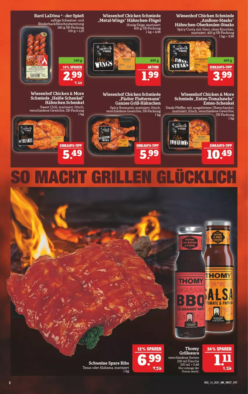 Aktueller Prospekt Marktkauf - Prospekt - von 05.04 bis 10.04.2021 - strona 42 - produkty: boss, curry, eis, ente, flasche, fleisch, grill, hackfleisch, Hähnchen-Oberkeulen, henkel, pfeffer, rel, rind, rinder, rinderhackfleisch, saft, schenkel, schwein, schweine, spare ribs, steak, steaks, Ti, wein, weine, wiesenhof