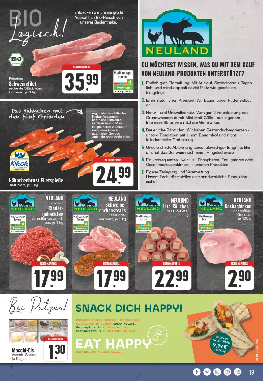 Aktueller Prospekt Edeka - Angebote der Woche - von 31.07 bis 05.08.2023 - strona 19 - produkty: aktionspreis, auer, Bau, Bauer, bio, Bio-Feta, decke, eis, elle, ente, feta, filet, filets, fleisch, hähnchenbrust, Kugel, LG, mac, mais, Nackensteak, nackensteaks, natur, reis, rel, ring, rwe, saft, schwein, schweine, schweinefilet, steak, steaks, Ti, Tiere, wasser, wein, weine