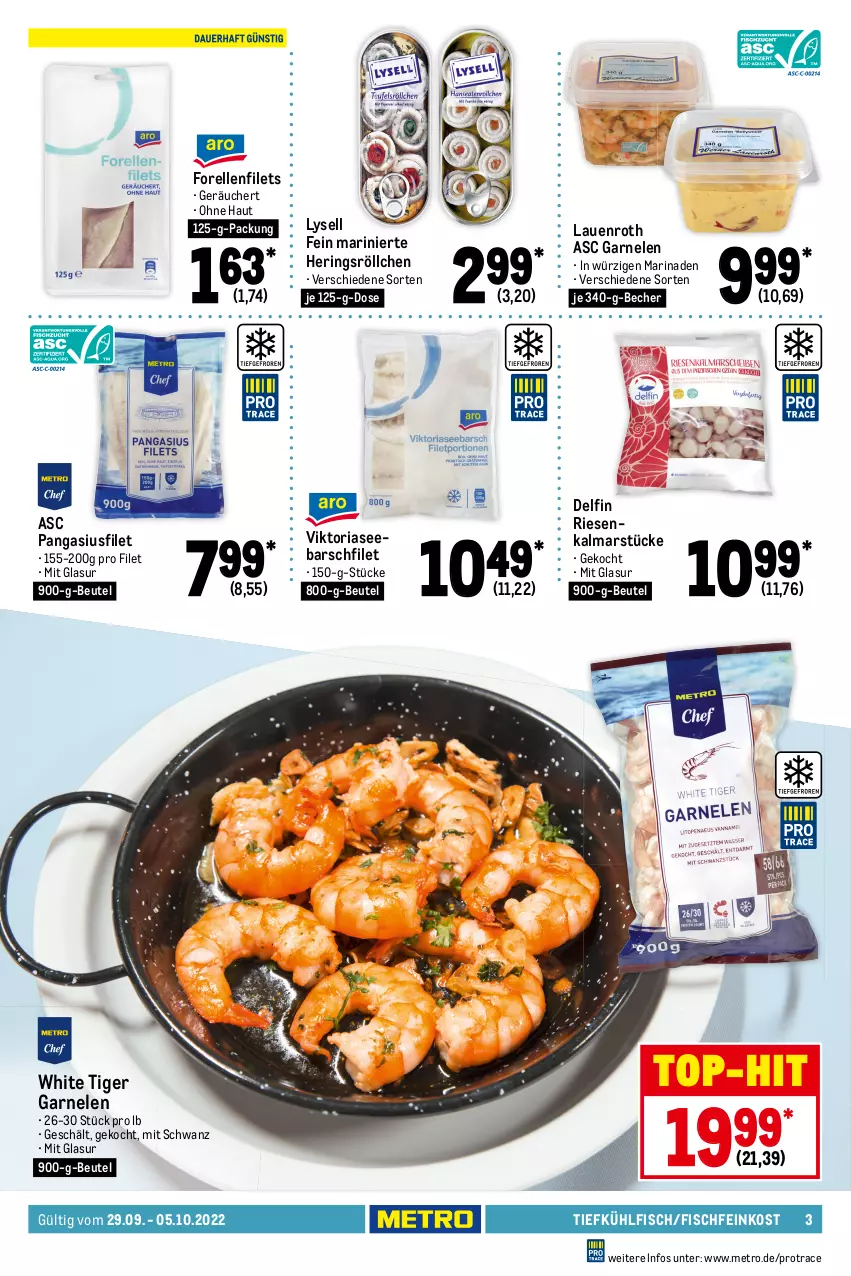 Aktueller Prospekt Metro - Food - von 29.09 bis 05.10.2022 - strona 3 - produkty: Abtei, angebot, angebote, aqua, aust, Austern, ball, Becher, beutel, decke, Deckel, eis, elle, ente, feinkost, filet, filets, fisch, fische, Fischfeinkost, fleisch, forelle, frischfisch, garnelen, hering, Herings, kartoffel, kartoffelsalat, lachs, lysell, mac, marinade, mars, Metro, nuss, Pangasius, reis, rel, Ria, ring, Rotbarsch, rotbarschfilet, rwe, saft, salat, Skorpion, Sport, Ti, top-hit, Wild, Zander