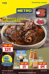 Gazetka promocyjna Metro - Food - Gazetka - ważna od 05.10 do 05.10.2022 - strona 1 - produkty: eis, flasche, fleisch, getränk, getränke, Hohes C, Kugel, mac, Metro, milch, natur, Palette, rind, rouladen, salakis, Schal, Schale, Ti, tisch, top-hit