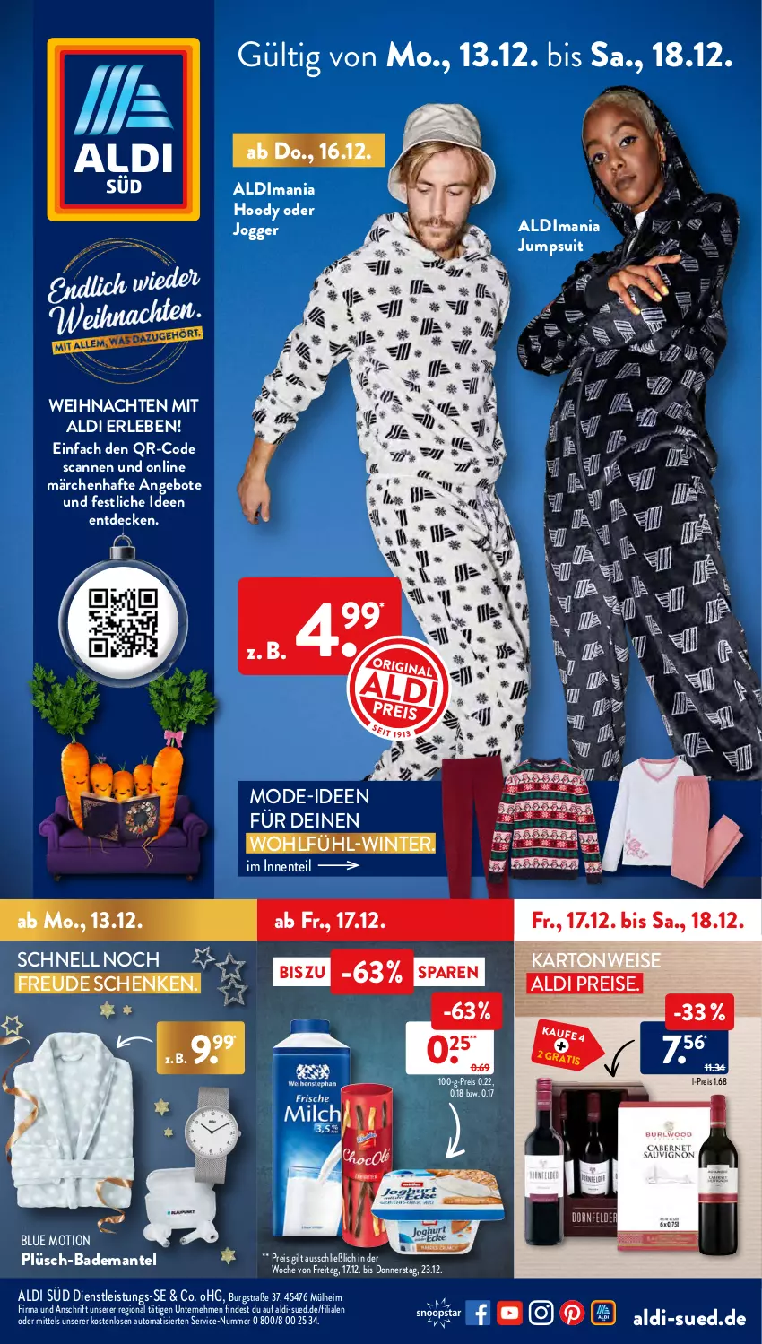 Aktueller Prospekt AldiSud - ALDI Aktuell - von 13.12 bis 18.12.2021 - strona 1 - produkty: aldi, angebot, angebote, auto, Bad, Bademantel, decke, eis, ente, jumpsuit, Mantel, Mode, Plüsch, reis, Ti, weihnachten