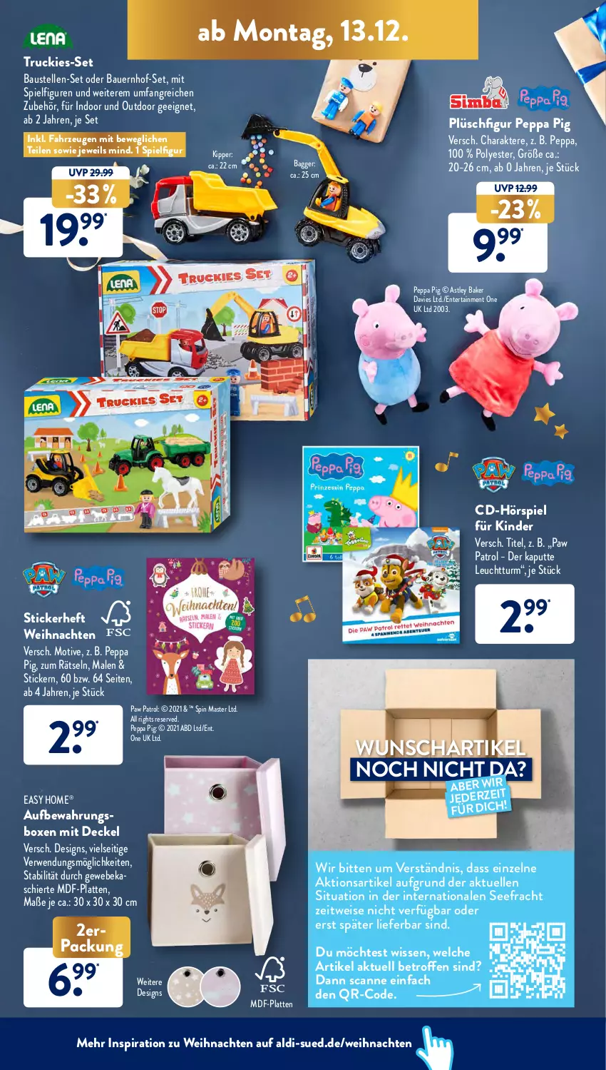 Aktueller Prospekt AldiSud - ALDI Aktuell - von 13.12 bis 18.12.2021 - strona 16 - produkty: aldi, auer, aust, Bau, Bauer, decke, Deckel, eis, elle, ente, Kinder, latte, Paw Patrol, Peppa Pig, Plüsch, rwe, Ti, weihnachten