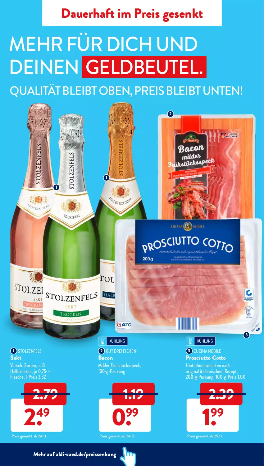 Aktueller Prospekt AldiSud - ALDI Aktuell - von 13.12 bis 18.12.2021 - strona 2 - produkty: aldi, auer, bacon, beutel, cin, eis, flasche, Frühstücksspeck, gin, hinterkochschinken, kochschinken, prosciutto, prosciutto cotto, reis, reiss, rezept, schinken, sekt, Speck