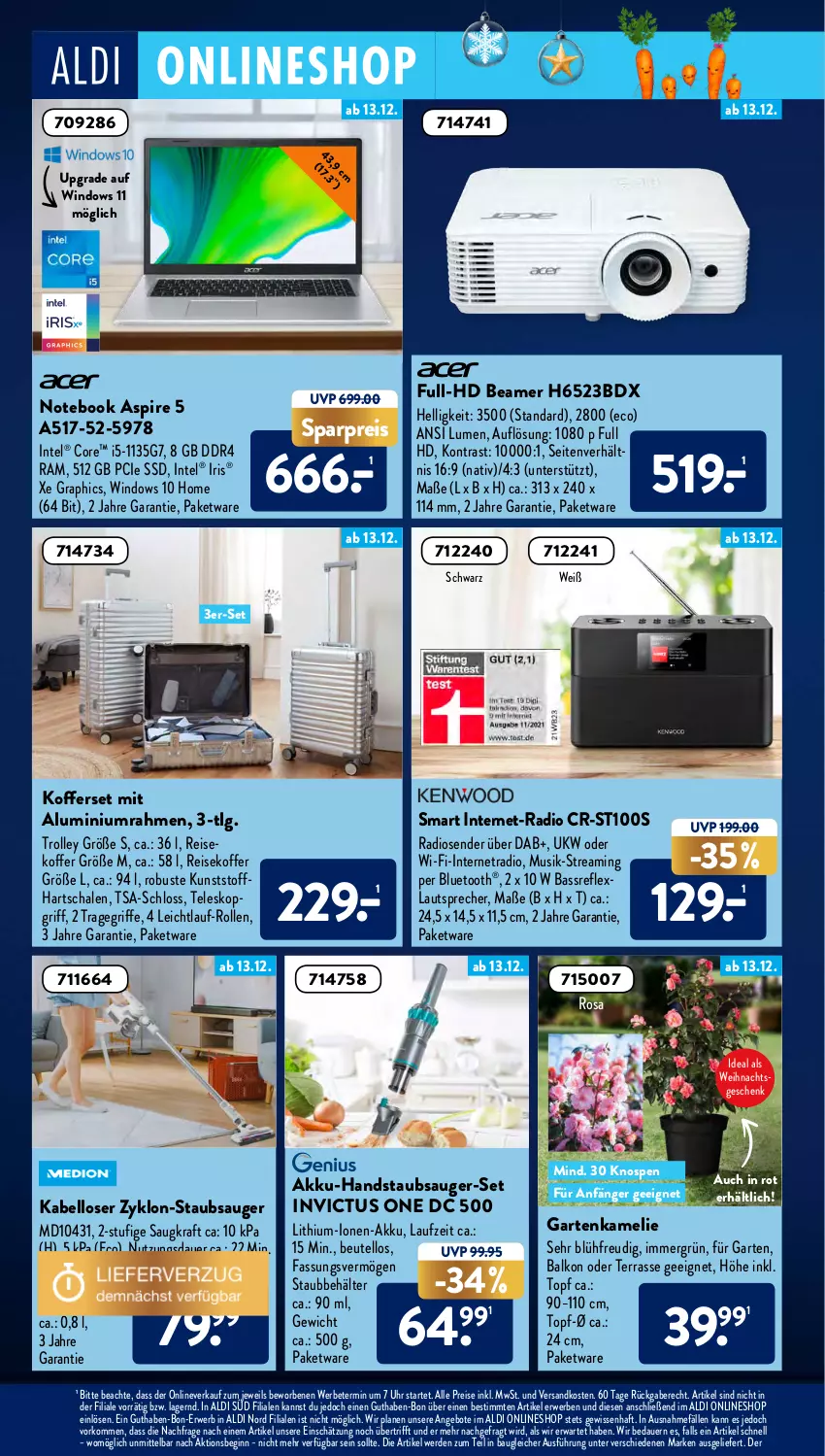 Aktueller Prospekt AldiSud - ALDI Aktuell - von 13.12 bis 18.12.2021 - strona 28 - produkty: akku, akku-handstaubsauger, aldi, angebot, angebote, auer, Bau, Behälter, beutel, eis, erde, Garten, gin, handstaubsauger, Intel, koffer, kraft, lautsprecher, LG, ndk, notebook, Radio, reis, rwe, Schal, Schale, ssd, staubsauger, Teleskop, Ti, topf, tragegriff, trolley, uhr