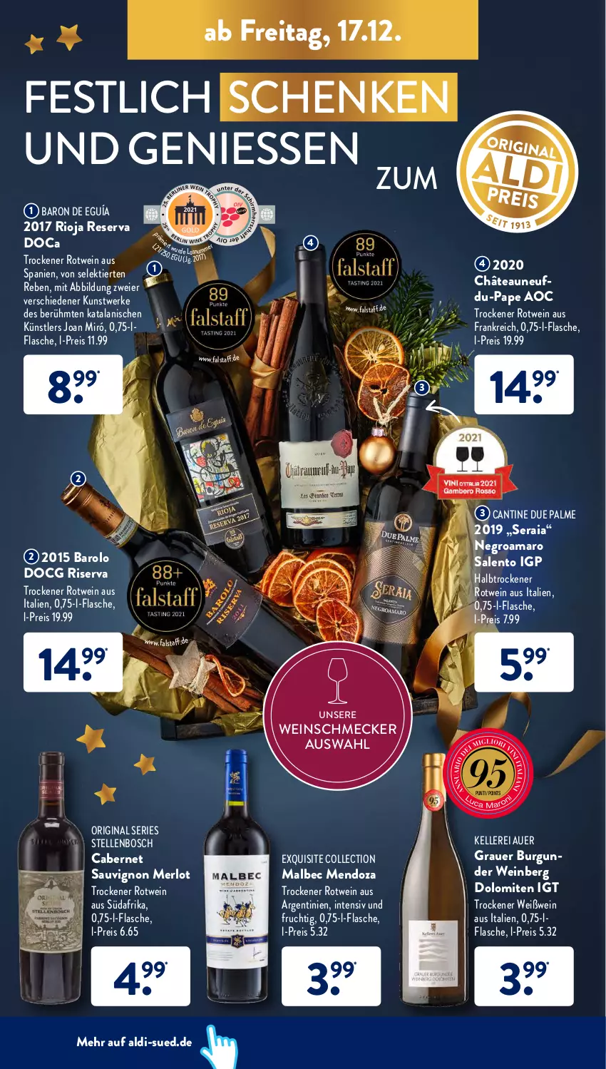 Aktueller Prospekt AldiSud - ALDI Aktuell - von 13.12 bis 18.12.2021 - strona 44 - produkty: aldi, amaro, auer, Barolo, bosch, burgunder, cabernet, cabernet sauvignon, eier, eis, elle, flasche, frucht, gin, merl, merlot, reis, rioja, riserva, rotwein, sauvignon, Ti, wein, Weißwein