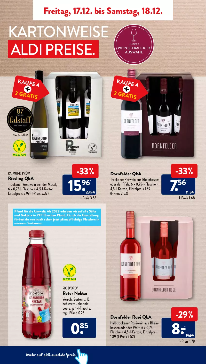 Aktueller Prospekt AldiSud - ALDI Aktuell - von 13.12 bis 18.12.2021 - strona 48 - produkty: aldi, beere, dornfelder, eis, flasche, Nektar, reis, riesling, roséwein, rotwein, säfte, Ti, wein, Weißwein, Zelt