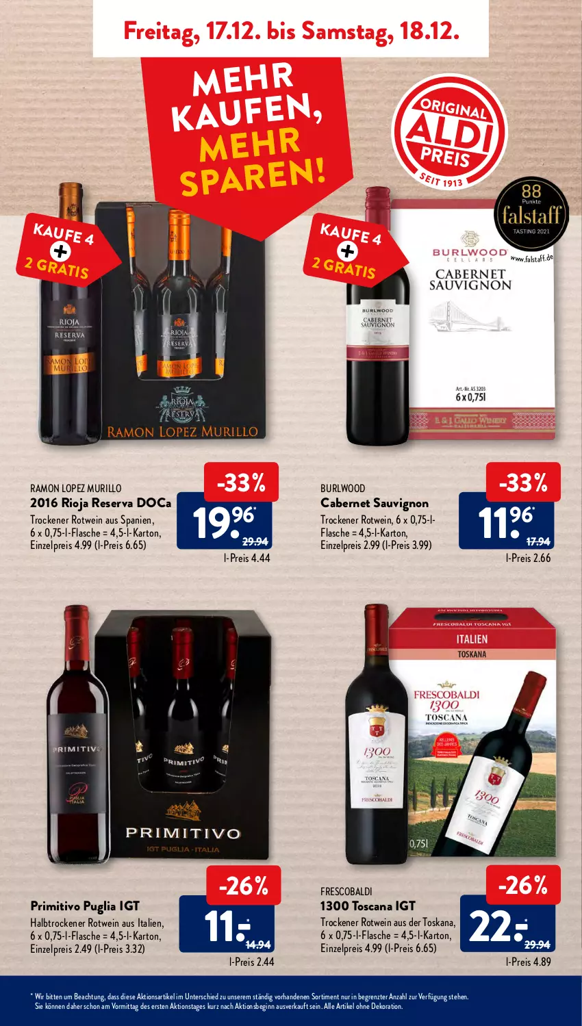 Aktueller Prospekt AldiSud - ALDI Aktuell - von 13.12 bis 18.12.2021 - strona 49 - produkty: aldi, alle artikel ohne dekoration, cabernet, cabernet sauvignon, dekoration, eis, flasche, gin, primitivo, reis, rioja, rotwein, sauvignon, Ti, wein, ZTE