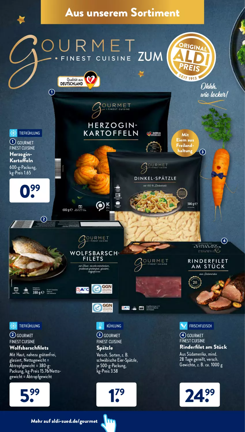 Aktueller Prospekt AldiSud - ALDI Aktuell - von 13.12 bis 18.12.2021 - strona 50 - produkty: aldi, eier, eis, filet, filets, fleisch, gin, kartoffel, kartoffeln, reis, rind, rinder, rinderfilet, Ti, wolfsbarsch