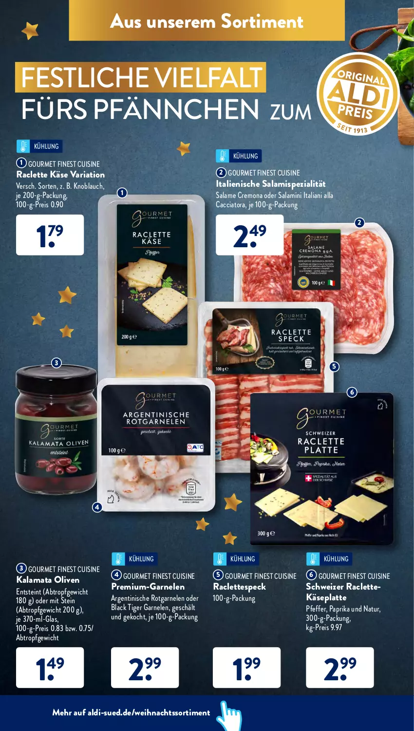 Aktueller Prospekt AldiSud - ALDI Aktuell - von 13.12 bis 18.12.2021 - strona 52 - produkty: ACC, aldi, eis, garnelen, Käse, knoblauch, lack, latte, natur, olive, oliven, paprika, pfeffer, Raclette Käse, reis, Ria, salami, Speck, Spezi, Ti