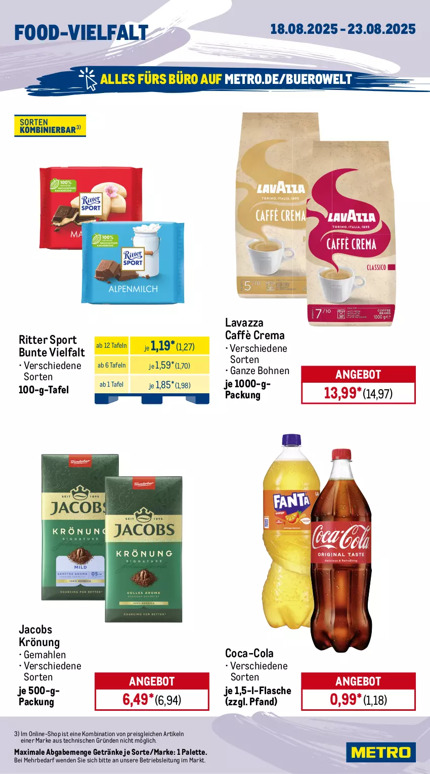 Aktueller Prospekt Metro - Wochen-Angebote - von 18.08 bis 23.08.2025 - strona 12 - produkty: angebot, Apple, bier, bitburger, bitburger pils, bohne, bohnen, burger, caffè crema, coca-cola, cola, eis, flasche, getränk, getränke, granini, jack daniel, jacobs, jacobs krönung, lavazza, Metro, Palette, pils, reis, ritter, ritter sport, saft, Sport, Ti, tiefpreis