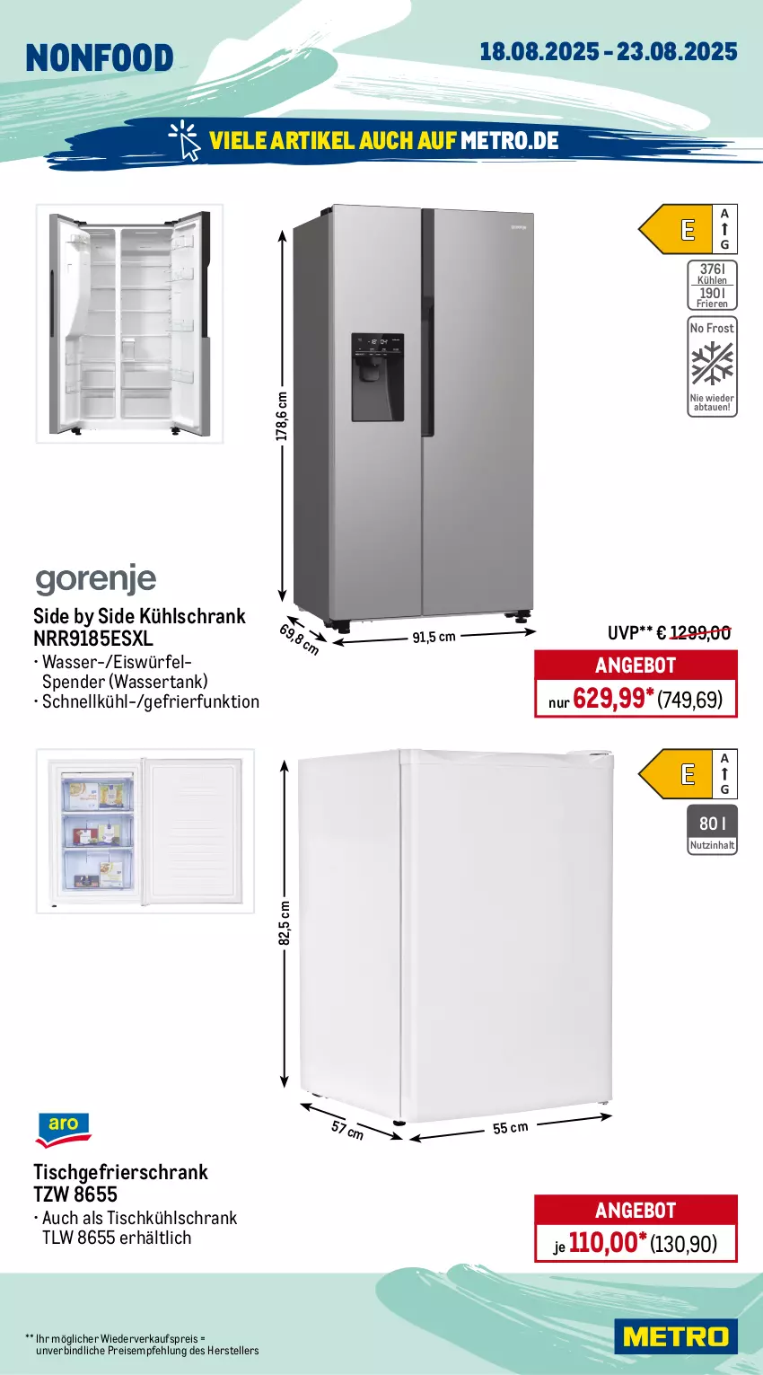 Aktueller Prospekt Metro - Wochen-Angebote - von 18.08 bis 23.08.2025 - strona 18 - produkty: akku, angebot, auer, eis, eiswürfel, elle, gefrierschrank, kühlschrank, Metro, miele, reis, Schere, Schrank, spee, teller, Ti, tisch, Trockner, wärmepumpentrockner, wasser, wassertank, würfel