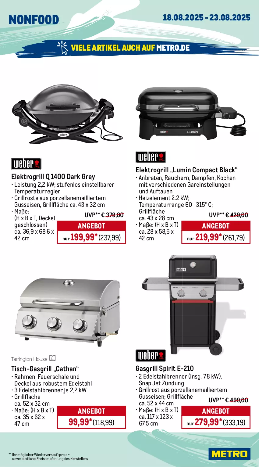 Aktueller Prospekt Metro - Wochen-Angebote - von 18.08 bis 23.08.2025 - strona 25 - produkty: angebot, braten, decke, Deckel, edelstahl, eis, Elektro, elle, feuerschale, gasgrill, grill, grillfläche, grillrost, lack, Metro, reis, Schal, Schale, teller, Ti, tisch