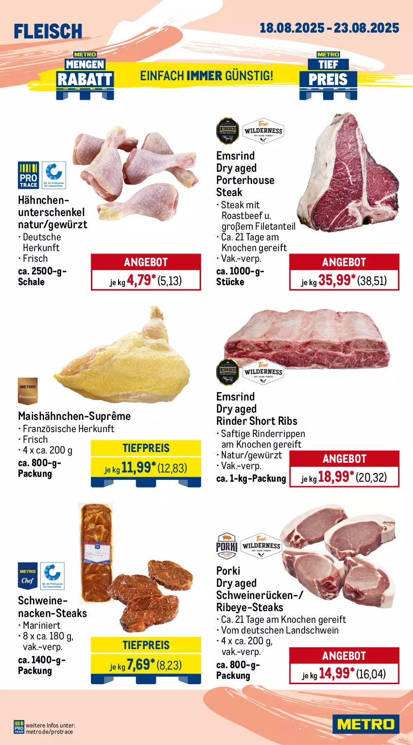 Aktueller Prospekt Metro - Wochen-Angebote - von 18.08 bis 23.08.2025 - strona 3 - produkty: angebot, beef, decke, Deckel, eis, entrecôte, filet, filets, fleisch, gewürz, henkel, lamm, mais, Metro, natur, reis, rind, rinder, rinderfilet, Rinderrippen, Rindersteak, Rippen, roastbeef, saft, Schal, Schale, schenkel, schwein, schweine, schweinenacken, schweinerücken, steak, steakhüfte, steaks, Ti, tiefpreis, wein, weine