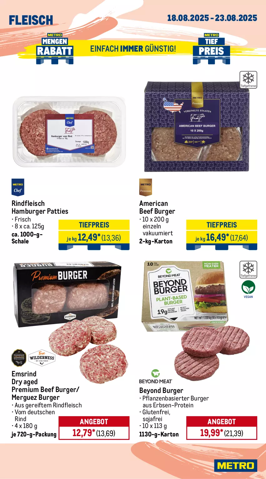 Aktueller Prospekt Metro - Wochen-Angebote - von 18.08 bis 23.08.2025 - strona 4 - produkty: Abtei, angebot, angebote, aqua, beef, burger, Dorade, dorade royal, eis, erbsen, filet, fisch, fische, Fischer, fleisch, frischfisch, hamburger, lachs, lachsfilet, Metro, pflanze, pflanzen, reis, Ria, rind, rindfleisch, rwe, Saibling, Schal, Schale, Schere, soja, Ti, tiefpreis, Wild, Yo