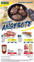 Gazetka promocyjna Metro - Wochen-Angebote - Gazetka - ważna od 23.08 do 23.08.2025 - strona 1 - produkty: abholpreise, angebot, angebote, aqua, bohne, bohnen, caffè crema, eis, filet, flasche, heinz, ilag, ketchup, lachs, lachsfilet, lavazza, Metro, metro gastro, Rauch, reis, rind, rinder, rwe, steak, steakhüfte, Ti, tiefpreis, tomato ketchup