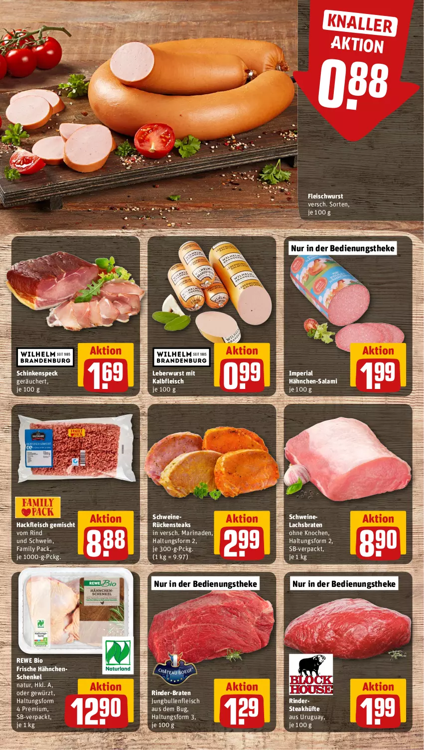 Aktueller Prospekt Rewe - Prospekte - von 05.08 bis 10.08.2024 - strona 12 - produkty: bio, braten, eis, fleisch, fleischwurst, Frische Hähnchen, gewürz, hackfleisch, hackfleisch gemischt, hähnchenschenkel, henkel, jungbullen, Kalbfleisch, lachs, Lachsbraten, leberwurst, marinade, mit kalbfleisch, natur, rewe bio, Ria, rind, rinder, Rindersteak, Rückensteak, rückensteaks, salami, schenkel, schinken, schinkenspeck, schwein, schweine, Schweinelachs, schweinerücken, Speck, steak, steakhüfte, steaks, Ti, wein, weine, wurst