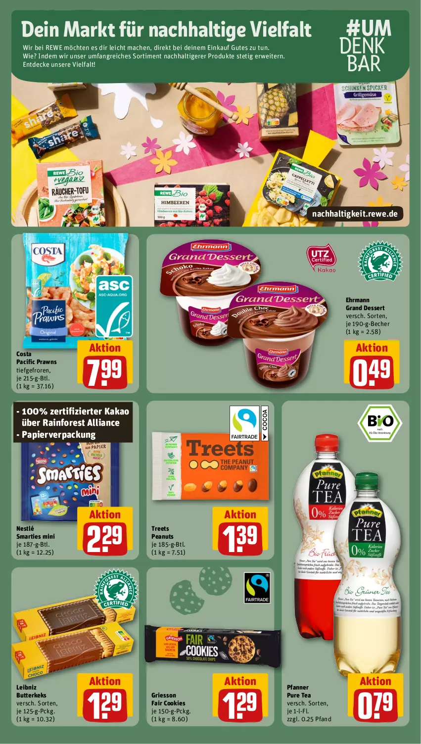 Aktueller Prospekt Rewe - Prospekte - von 05.08 bis 10.08.2024 - strona 21 - produkty: Becher, butter, butterkeks, Cif, cookie, cookies, decke, dessert, ehrmann, Ehrmann Grand Dessert, griesson, kakao, keks, leibniz, mac, nestlé, papier, pfanne, Pfanner, prawns, rwe, smarties, Ti