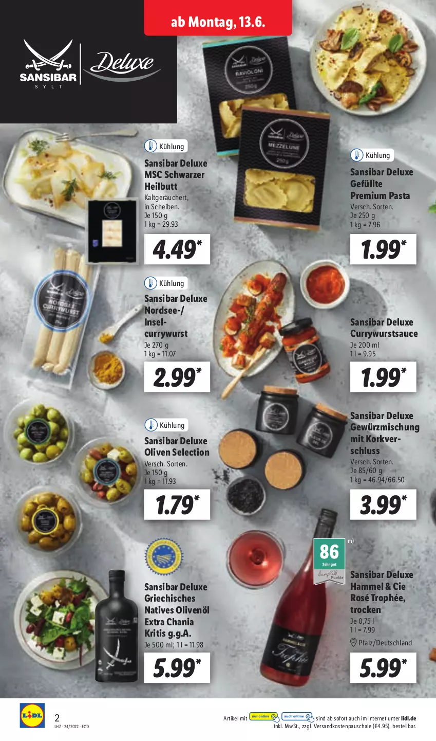 Aktueller Prospekt Lidl - Aktionsprospekt - von 13.06 bis 18.06.2022 - strona 2 - produkty: curry, currywurst, gewürz, Gewürzmischung, natives olivenöl, ndk, Nordsee, olive, oliven, olivenöl, olivenöl extra, pasta, sauce, Schal, Schale, Ti, wurst