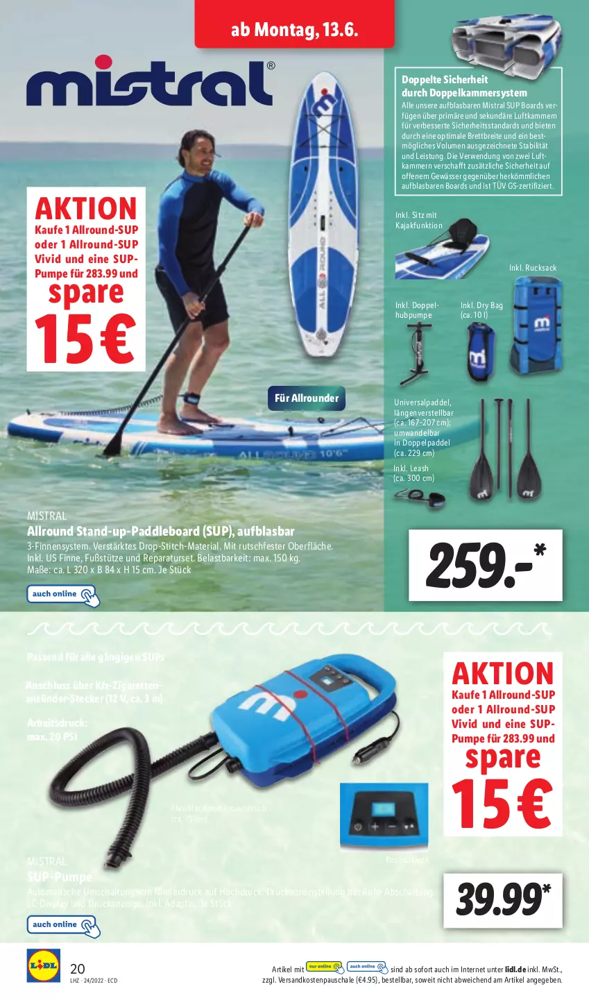 Aktueller Prospekt Lidl - Aktionsprospekt - von 13.06 bis 18.06.2022 - strona 20 - produkty: adapter, anzünder, auto, Brei, eis, Kajak, ndk, passend für alle, Ria, rucksack, rwe, sac, Schal, Schale, schlauch, Ti, tisch