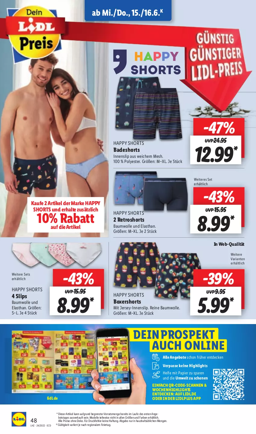 Aktueller Prospekt Lidl - Aktionsprospekt - von 13.06 bis 18.06.2022 - strona 48 - produkty: angebot, angebote, Bad, badeshorts, Bau, baumwolle, decke, dell, eier, eis, elle, Mode, papier, reine baumwolle, reis, retroshorts, Ria, shorts, slip, slips, Ti, wolle, ZTE