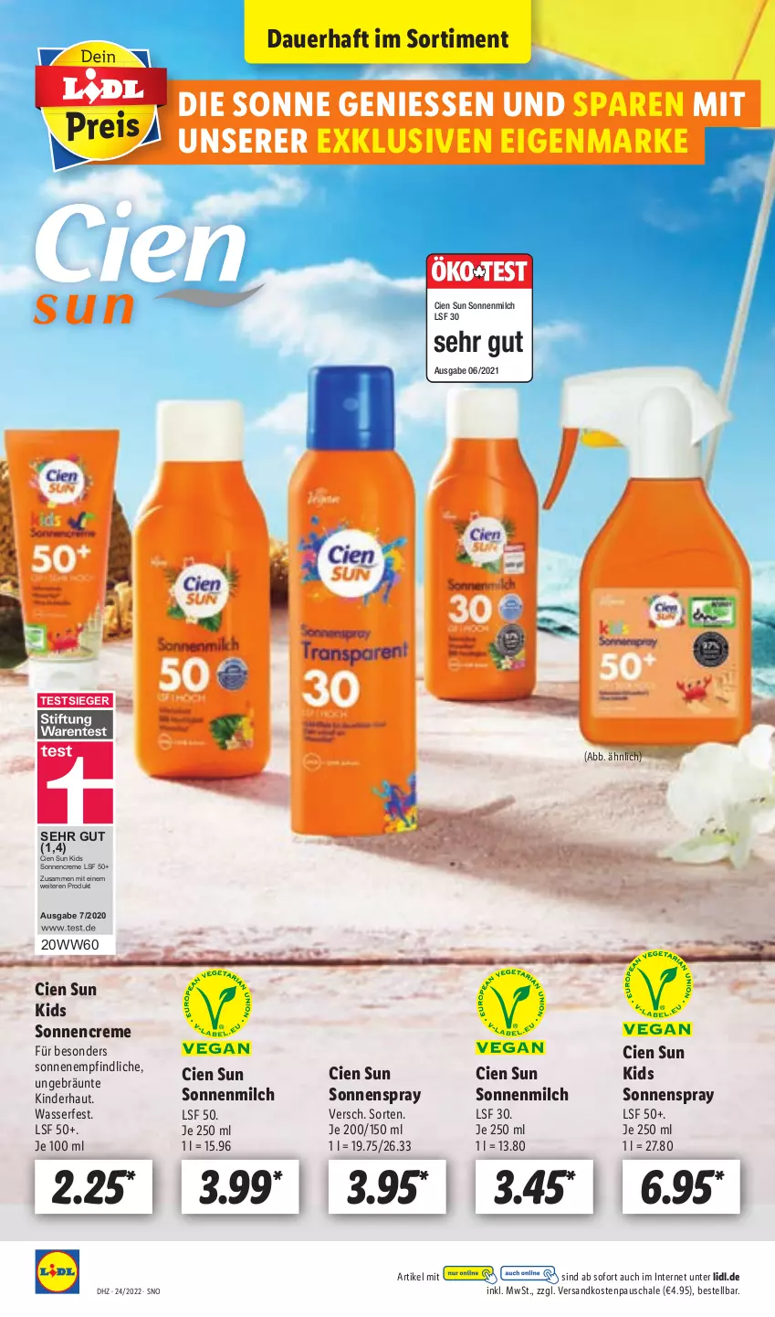 Aktueller Prospekt Lidl - Aktionsprospekt - von 13.06 bis 18.06.2022 - strona 60 - produkty: auer, Cien, creme, Kinder, milch, ndk, Schal, Schale, sonnencreme, sonnenmilch, sonnenspray, Ti, wasser