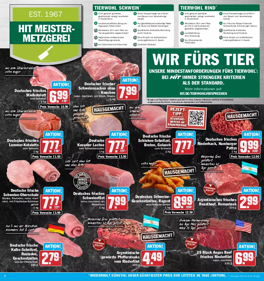 Aktueller Prospekt Hit - Prospekte - von 27.12 bis 31.12.2022 - strona 6 - produkty: auer, Bau, Bauer, beef, bio, braten, burger, eis, filet, fleisch, frischkäse, Geflügel, geschnetzeltes, gewürz, gulasch, hamburger, Käse, kasseler, Kette, kotelett, lachs, lack, mais, medaillons, Meister, monitor, natur, pfeffer, pute, Ragout, reis, Ria, rind, rinder, rinderfilet, ring, roastbeef, rouladen, rum, rumpsteak, Schal, Schale, schinken, schnitzel, schwein, schweine, schweinebraten, schweinefilet, schweinenacken, schweinerücken, Spezi, Sport, steak, steaks, Ti, Tiere, tisch, wein, weine, Wirsing, Zelt, ZTE