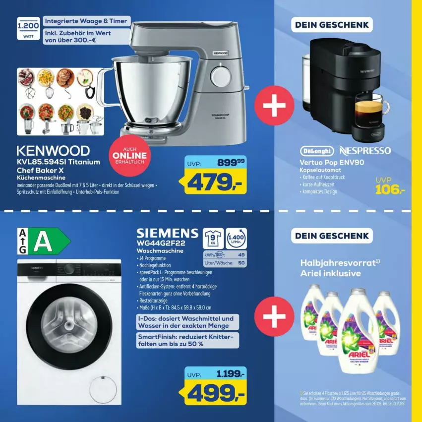 Aktueller Prospekt Euronics - Prospekte - von 26.09 bis 10.10.2025 - strona 9 - produkty: Finish, küche, Küchen, küchenmaschine, Spritzschutz, Ti, waschmittel, wasser