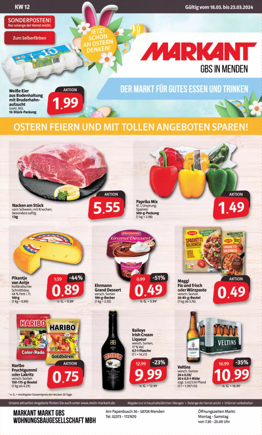 Aktueller Prospekt Markant - Prospekte - von 18.03 bis 23.03.2024 - strona 1 - produkty: angebot, angebote, baileys, Bau, Becher, beutel, dessert, ehrmann, eis, elle, frucht, fruchtgummi, irish cream, Lakritz, liqueur, maggi, maggi fix, oder lakritz, reis, saft, schwein, Ti, uhr, wein, ZTE