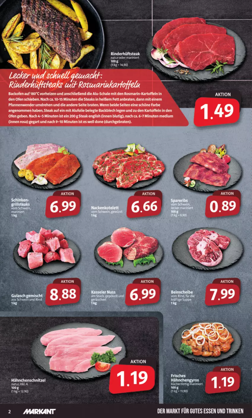 Aktueller Prospekt Markant - Prospekte - von 18.03 bis 23.03.2024 - strona 2 - produkty: backofen, braten, gutes essen, hüftsteak, hüftsteaks, kartoffel, kartoffeln, Ofen, pfanne, pfannen, Pfannenwender, rind, rinder, rosmarin, Schal, Schale, steak, steaks, Ti