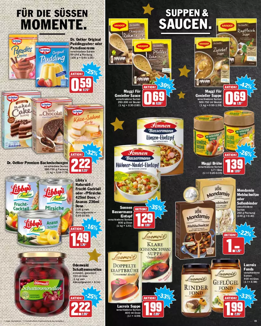 Aktueller Prospekt Hit - Prospekte - von 20.12 bis 24.12.2021 - strona 15 - produkty: ananas, backmischung, Backmischungen, beutel, Brühe, cocktail, creme, Dr. Oetker, eintopf, eis, elle, ente, frucht, gin, maggi, mehl, mondamin, morellen, natur, odenwald, pfirsich, pfirsiche, pudding, reis, rel, sauce, saucen, schattenmorellen, Soße, suppe, suppen, teller, Ti, topf, zucker