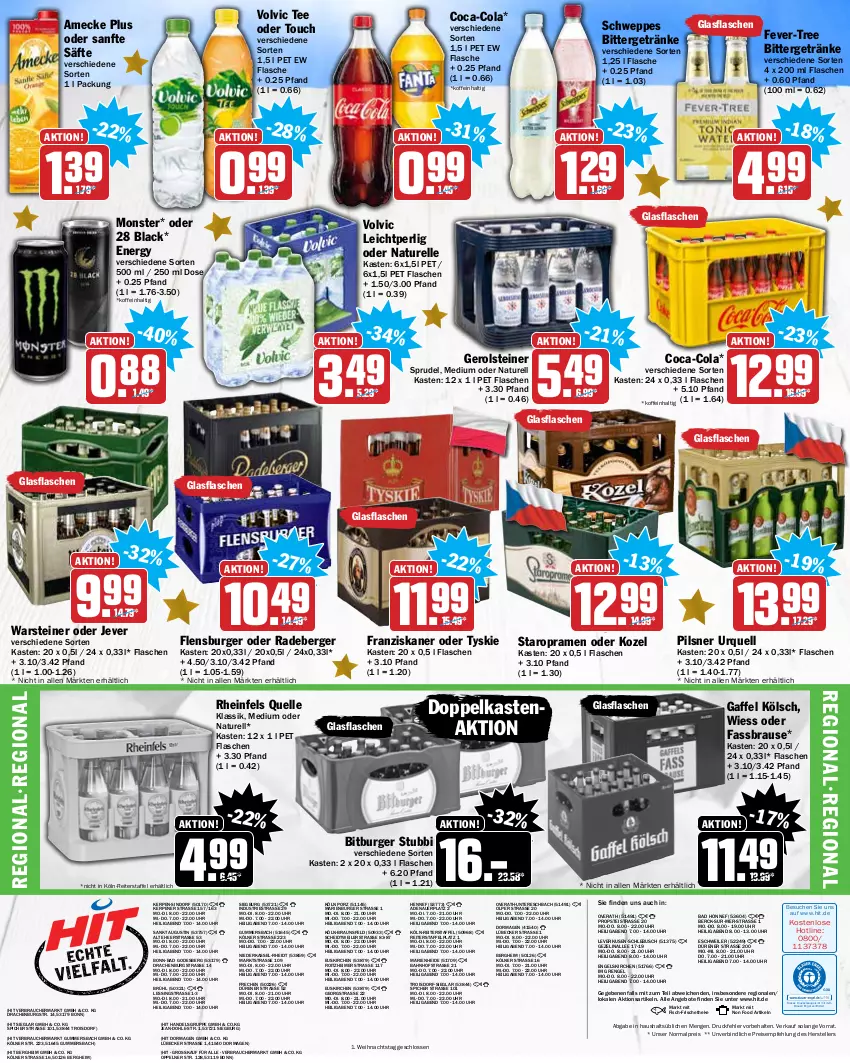 Aktueller Prospekt Hit - Prospekte - von 20.12 bis 24.12.2021 - strona 24 - produkty: amecke, angebot, angebote, auer, Bad, Berger, bitburger, braun, brause, burger, coca-cola, cola, drucker, eimer, eis, elle, Engel, fassbrause, fever-tree, fisch, flasche, flensburger, franziskaner, gerolsteine, gerolsteiner, getränk, getränke, glasflasche, jever, kerze, Kozel, lack, Lübecker, monster, natur, pils, pilsner, pilsner urquell, radeberger, Rauch, reis, rel, rheinfels quelle, säfte, schweppes, Sprudel, Staropramen, steiner, tee, teller, Ti, tyskie, uhr, volvic, warsteiner