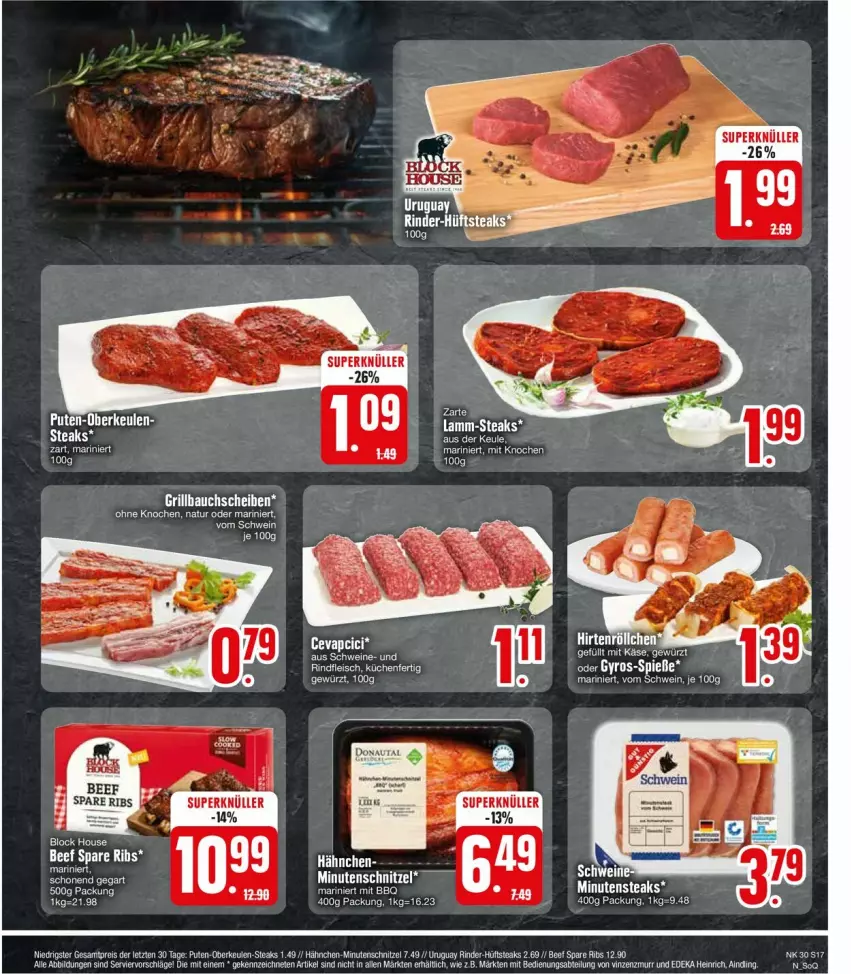 Aktueller Prospekt Edeka - Prospekte - von 22.07 bis 27.07.2024 - strona 17 - produkty: Abtei, Bau, bauchscheiben, beef, deka, eis, grill, Grillbauch, hüftsteak, hüftsteaks, lamm, minutenschnitzel, natur, pute, reis, rind, rinder, schnitzel, schwein, schweine, spare ribs, steak, steaks, Ti, wein, weine, ZTE