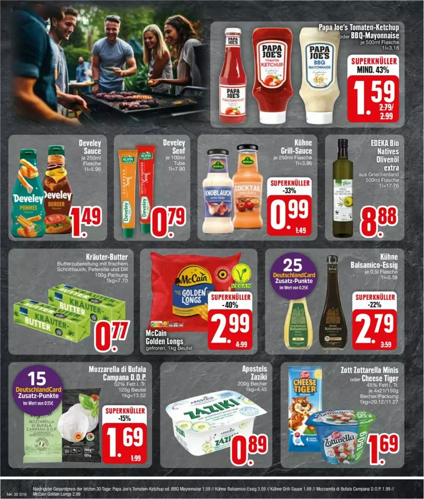 Aktueller Prospekt Edeka - Prospekte - von 22.07 bis 27.07.2024 - strona 18 - produkty: apostels, balsam, balsamico, bio, deka, deutschlandcard, di bufala, edeka bio, eis, essig, flasche, Golden Longs, ketchup, Kühne, mayonnaise, mozzarella, Papa Joe's, petersilie, reis, rel, schnittlauch, tee, Ti, tomate, tomaten, Yo, ZTE