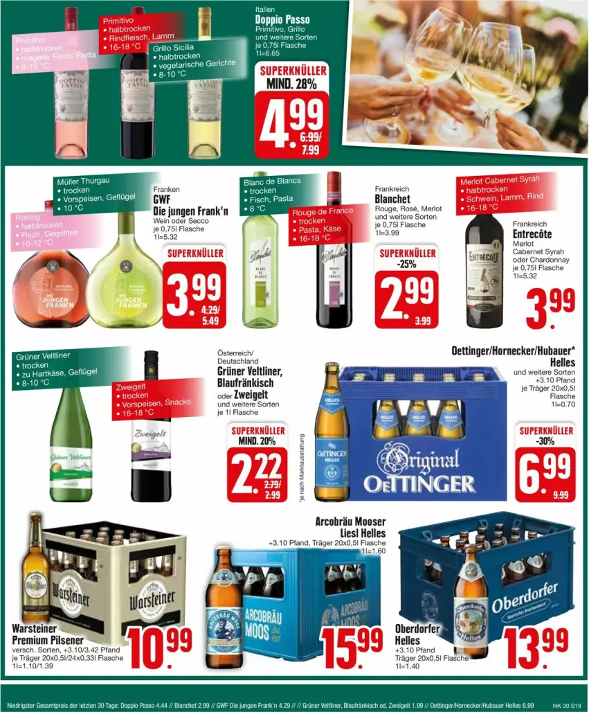 Aktueller Prospekt Edeka - Prospekte - von 22.07 bis 27.07.2024 - strona 19 - produkty: auer, Bau, Bauer, cabernet, chardonnay, ecco, elle, flasche, grüner veltliner, merl, merlot, Müller, oettinger, pils, pilsener, premium pils, rel, rouge, steiner, Ti, warsteiner, wein, Zweigelt