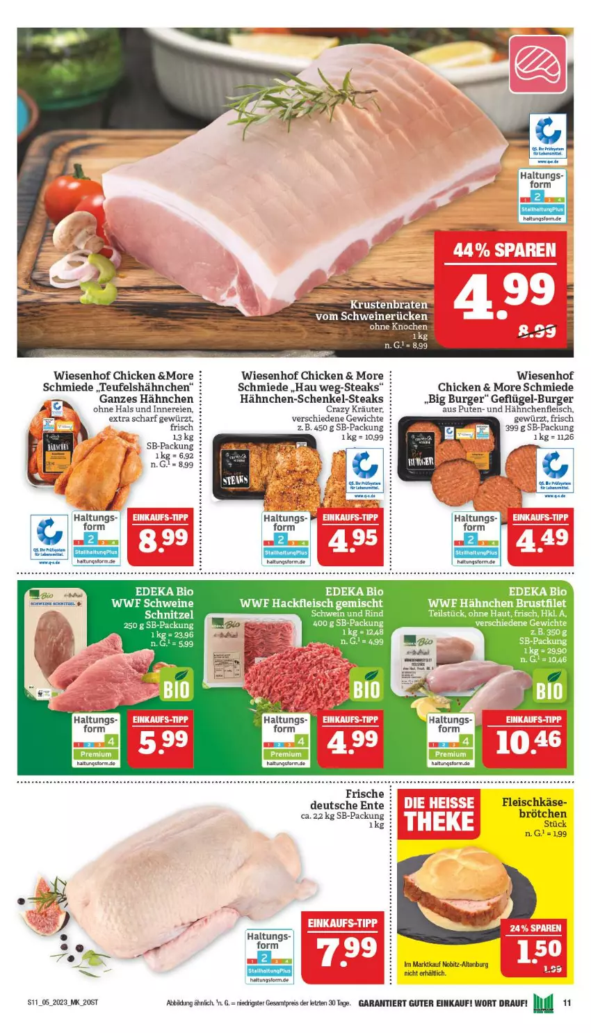 Aktueller Prospekt Marktkauf - Prospekt - von 29.01 bis 04.02.2023 - strona 11 - produkty: bio, brötchen, brustfilet, burger, deka, edeka bio, eis, ente, filet, fleisch, fleischkäse, Geflügel, gewürz, hackfleisch, hackfleisch gemischt, hähnchen-schenkel, Hähnchenfleisch, henkel, Käse, kräuter, pute, reis, rind, schenkel, schwein, schwein und rind, schweine, steak, steaks, Ti, wein, weine, wiesenhof, ZTE