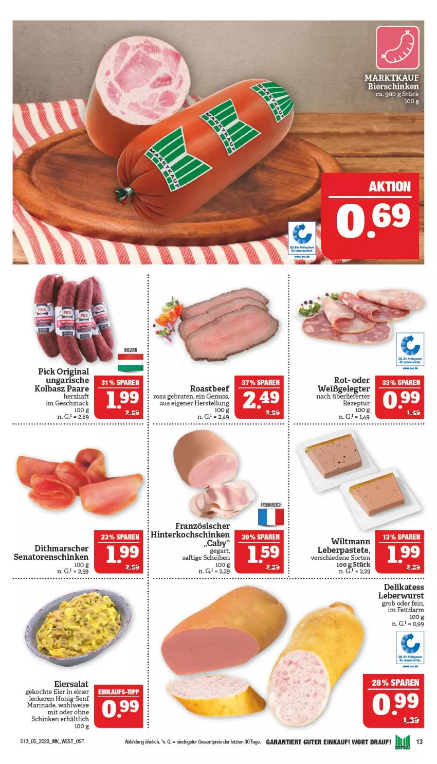 Aktueller Prospekt Marktkauf - Prospekt - von 29.01 bis 04.02.2023 - strona 13 - produkty: beef, braten, eier, eiersalat, eis, gin, hinterkochschinken, honig, Honig-Senf, kochschinken, leberwurst, mac, marinade, mars, nuss, pastete, reis, rezept, roastbeef, saft, salat, schinken, senf, tee, Ti, wiltmann, wurst, ZTE