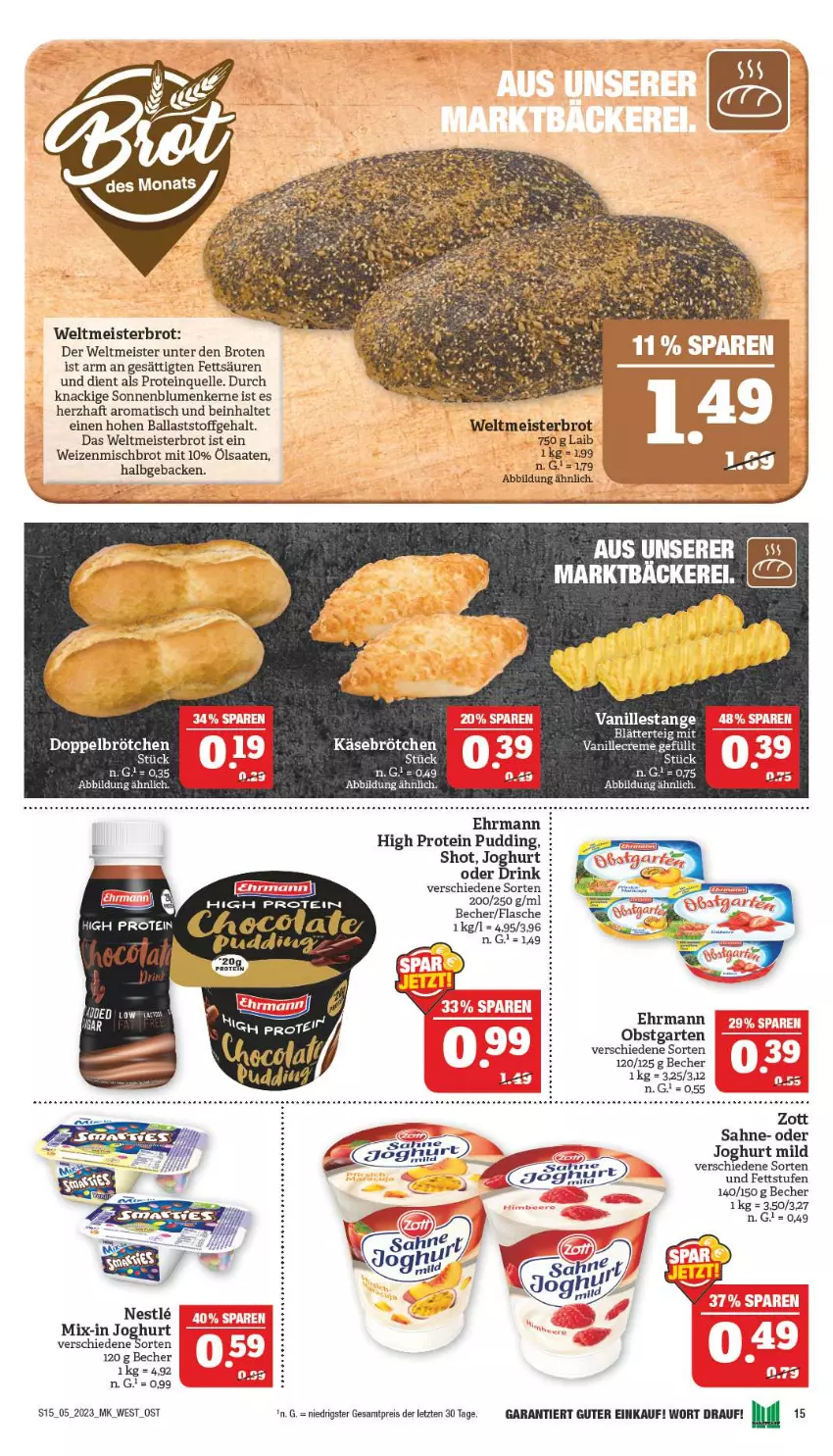 Aktueller Prospekt Marktkauf - Prospekt - von 29.01 bis 04.02.2023 - strona 15 - produkty: ball, Becher, blätterteig, blume, blumen, brot, brötchen, creme, drink, ehrmann, eis, elle, flasche, Garten, geback, joghur, joghurt, joghurt mild, Käse, Meister, obst, obstgarten, pudding, reis, sahne, sonnenblume, sonnenblumen, Sonnenblumenkerne, tee, Ti, tisch, vanille, Vanillestange, weizenmischbrot, weltmeisterbrot, zott, ZTE