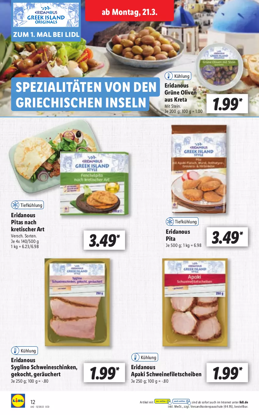 Aktueller Prospekt Lidl - Aktionsprospekt - von 21.03 bis 26.03.2022 - strona 12 - produkty: filet, filets, gin, grüne oliven, ndk, olive, oliven, Schal, Schale, schinken, schwein, schweine, schweinefilet, Spezi, Ti, tisch, wein, weine