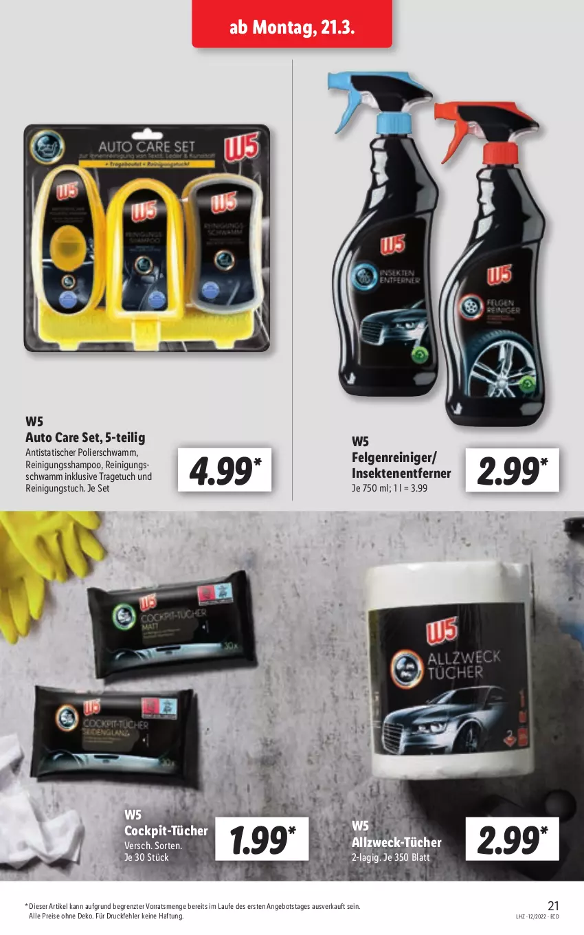 Aktueller Prospekt Lidl - Aktionsprospekt - von 21.03 bis 26.03.2022 - strona 21 - produkty: angebot, auto, eis, felgen, Felgenreiniger, LG, reiniger, Reinigung, reis, schwamm, sekt, shampoo, Ti, tisch, Tragetuch, tuc, tücher, weck, ZTE