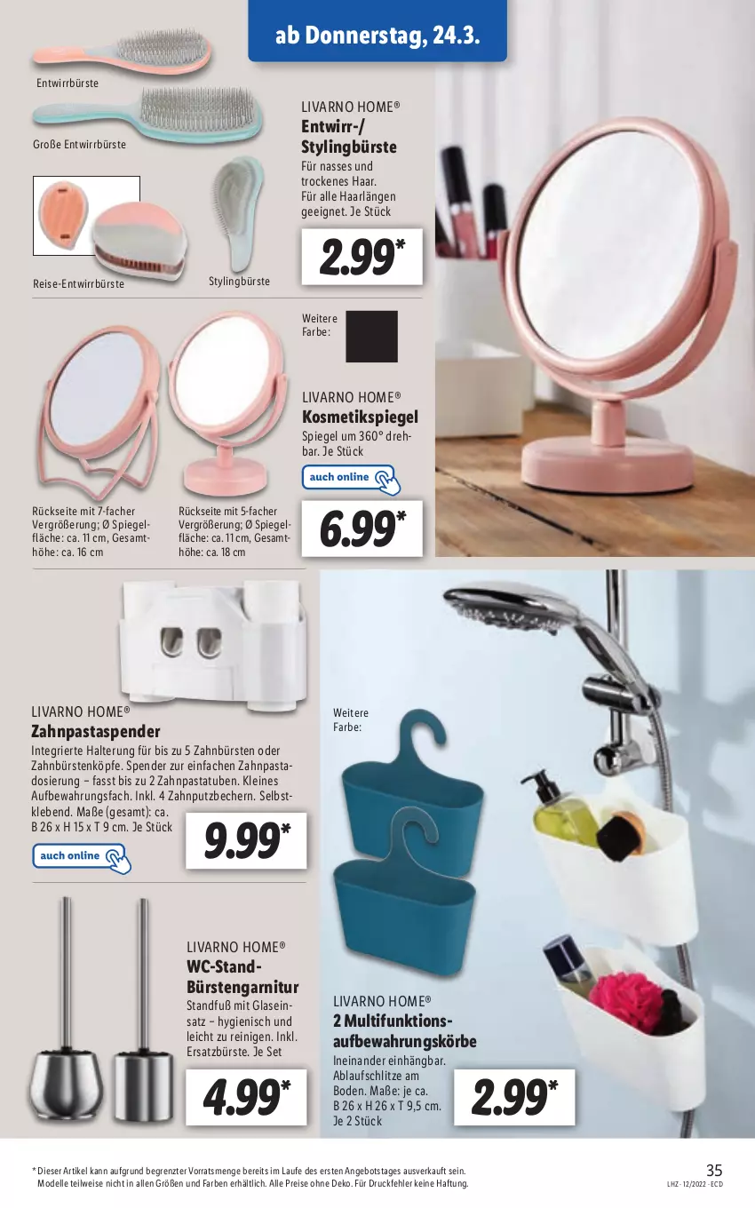 Aktueller Prospekt Lidl - Aktionsprospekt - von 21.03 bis 26.03.2022 - strona 35 - produkty: angebot, Becher, bürste, bürsten, dell, eis, elle, garnitur, kosmetik, Kosmetikspiegel, leine, Mode, pasta, reis, spiegel, Ti, zahnpasta, ZTE