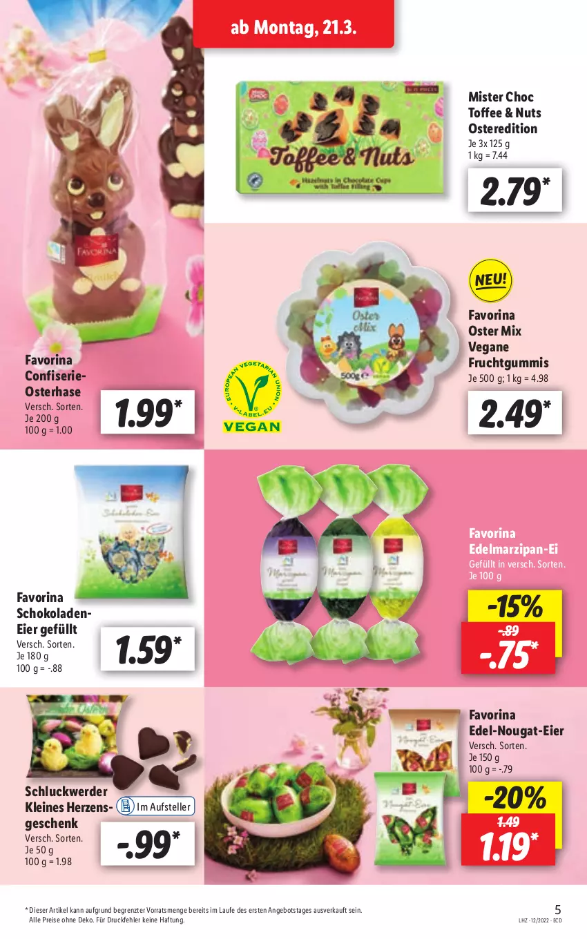 Aktueller Prospekt Lidl - Aktionsprospekt - von 21.03 bis 26.03.2022 - strona 5 - produkty: angebot, Edelmarzipan, eier, eis, elle, erde, frucht, fruchtgummi, fruchtgummis, leine, marzipan, reis, schoko, schokolade, schokoladen, teller, Ti, ZTE