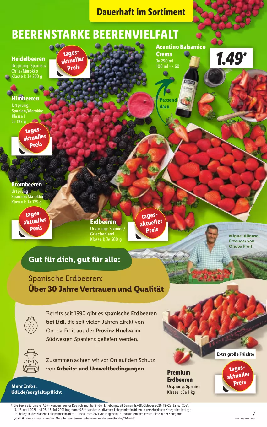 Aktueller Prospekt Lidl - Aktionsprospekt - von 21.03 bis 26.03.2022 - strona 7 - produkty: auer, balsam, balsamico, beere, beeren, brombeere, brombeeren, discount, eis, elle, erdbeere, erdbeeren, erde, früchte, heidelbeere, heidelbeeren, himbeer, himbeere, himbeeren, lebensmittel, monitor, obst, Obst und Gemüse, pril, reis, südwest, Ti, und gemüse, Weste