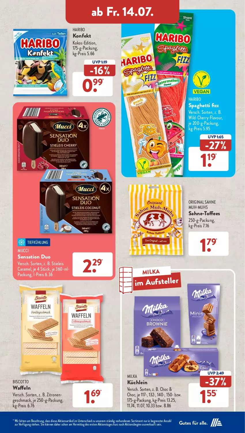 Aktueller Prospekt AldiSud - NÄCHSTE WOCHE - von 10.07 bis 15.07.2023 - strona 30 - produkty: biscotto, caramel, eis, elle, gin, haribo, je 250-g-packung, kokos, mac, milka, reis, sahne, spaghetti, stieleis, teller, Ti, waffeln, Wild, zitrone, zitronen, ZTE