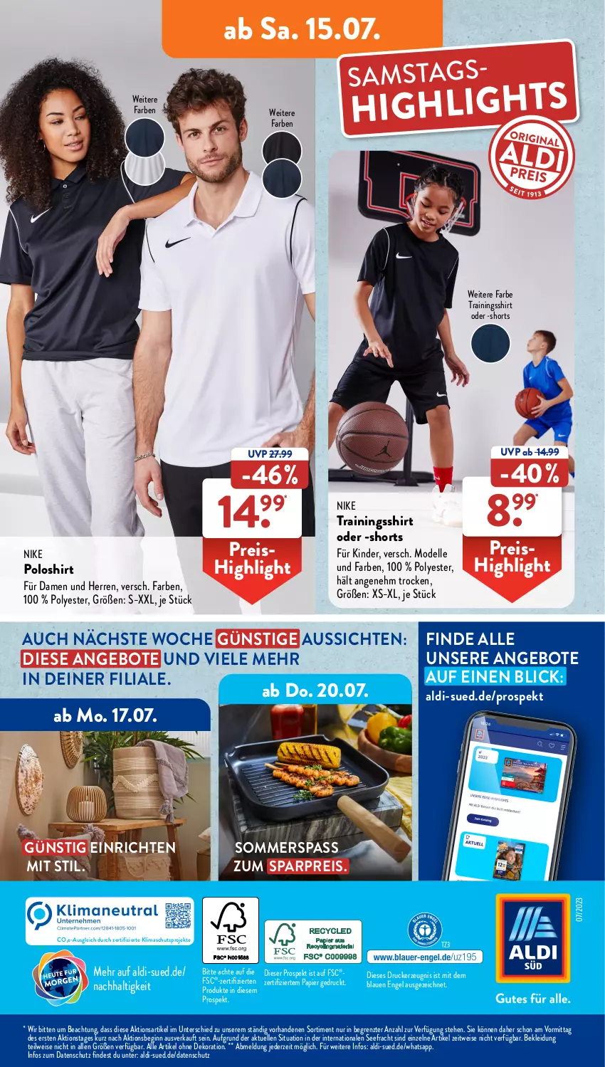 Aktueller Prospekt AldiSud - NÄCHSTE WOCHE - von 10.07 bis 15.07.2023 - strona 33 - produkty: aldi, alle artikel ohne dekoration, angebot, angebote, dekoration, dell, drucker, eis, elle, Engel, gin, gsw, kerze, Kinder, kleid, Kleidung, Mode, Nike, papier, poloshirt, reis, shirt, shorts, Ti, ZTE